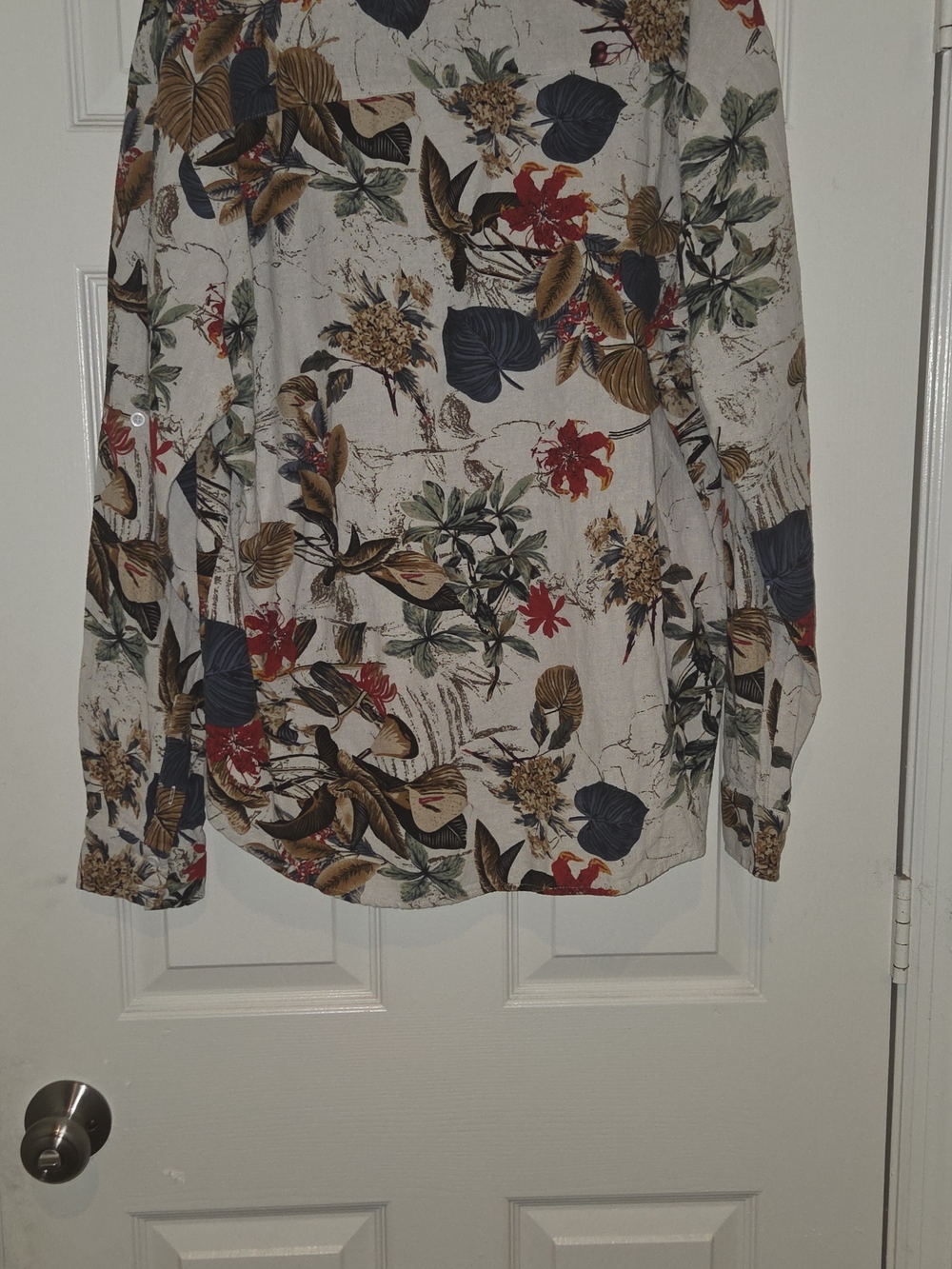Casual Floral Cotton/Hemp Blend Henley Long-Sleeve Shirt -with Multicolor Print - Picture 3 of 4